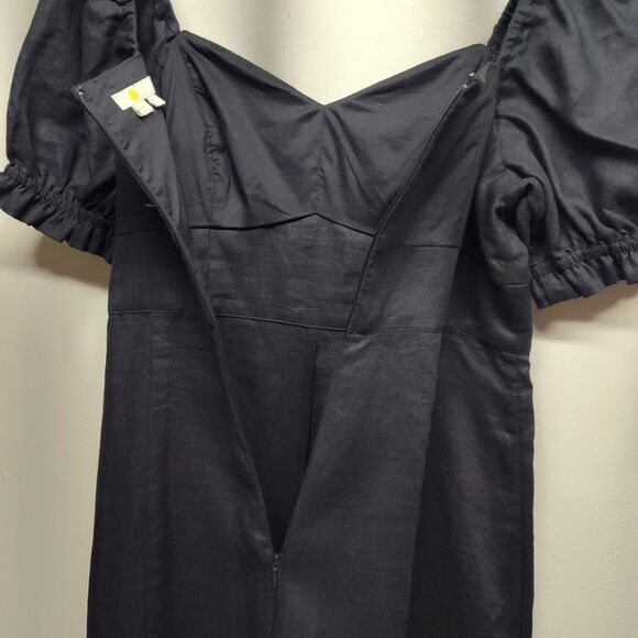 Boden Linen Maxi Dress Women Size 6R Black Short Sleeve Modest Party Feminine - Picture 6 of 9
